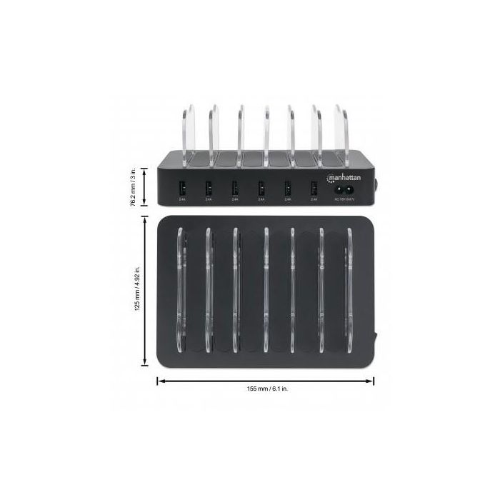MANHATTAN 6-Port USB-Ladestation USB-A-Ports 2.4 A/5 V 55W 5