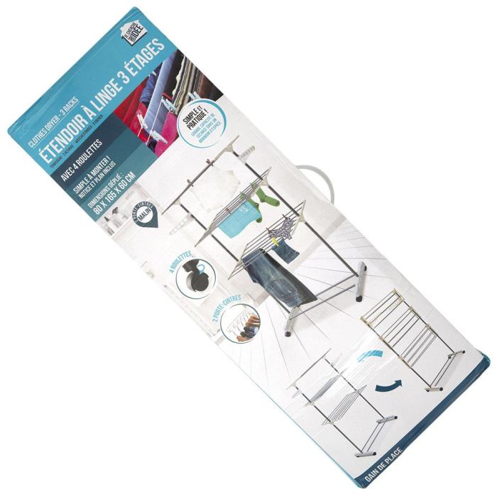 Je cherche une Idee Tendedero 3 Niveles Plegable con Ruedas, 16 Metros de Capacidad, Ideal para Ahorrar Espacio 1