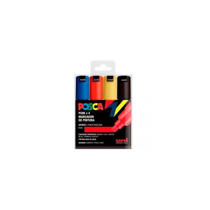 Posca Marcador Pc-8K-4C No Permanente Punta Biselada 8.0 mm Colores Surtidos Basic -Estuche 4U- Posca Marcador Pc-8K-4C No Permanente Punta Biselada 8.0 mm Colores Surtidos Basic -Estuche 4U-