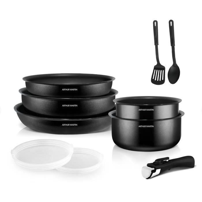 Arthur Martin ART3508510045735 Batería de Cocina 10 Piezas Aluminio, Compatible con Todo Excepto Inducción, Negro 1 Arthur Martin ART3508510045735 Batería de Cocina 10 Piezas Aluminio, Compatible con Todo Excepto Inducción, Negro 1