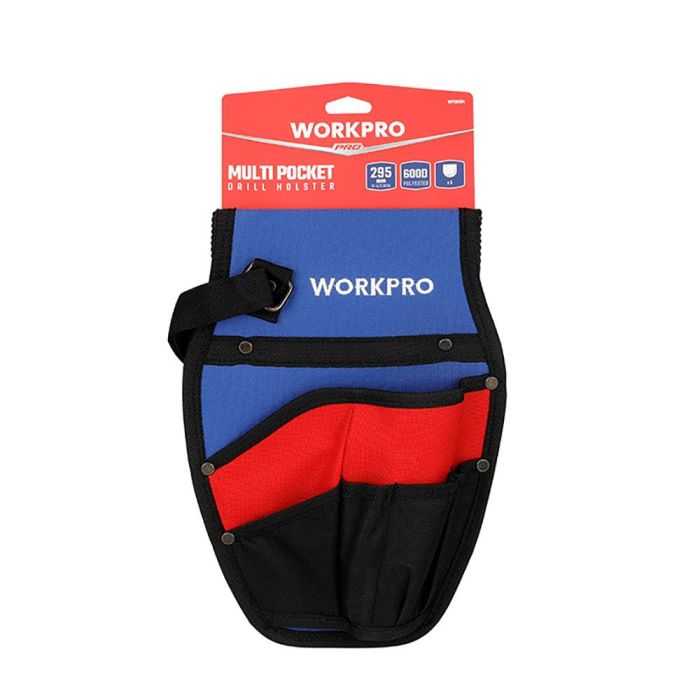 Workpro Funda para Taladro con Múltiples Bolsillos para Herramientas, Poliéster 600D, 300x210mm, Cinta Ajustable 1