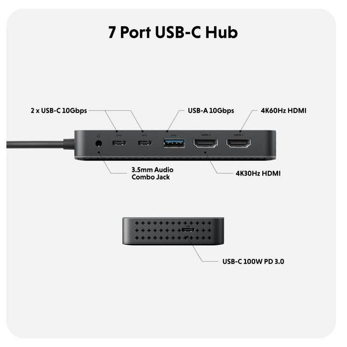 Targus Hyper HyperDrive Universal USB-C 7-in-1 Dual HDMI Mobile Dock Gris 100W 1 Targus Hyper HyperDrive Universal USB-C 7-in-1 Dual HDMI Mobile Dock Gris 100W 1