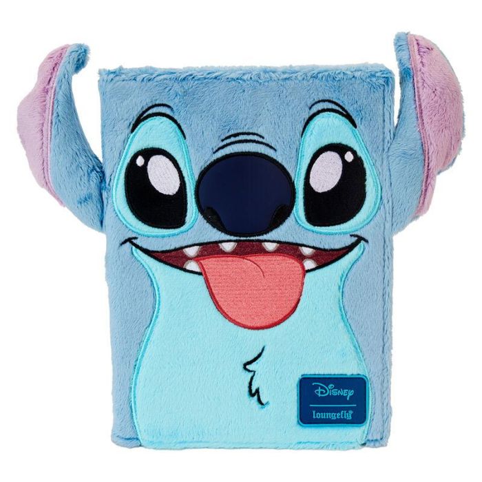 Loungefly Cuaderno de Peluche Stitch Disney, 16.25x21.8x15cm, Felpa y Piel Vegana, Detalles Bordados y Bolsillo con Cremallera