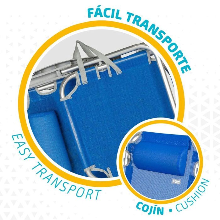 Silla Plegable con Reposacabezas Aktive Gomera Azul 48 x 84 x 46 cm (2 Unidades) 1 Silla Plegable con Reposacabezas Aktive Gomera Azul 48 x 84 x 46 cm (2 Unidades) 1