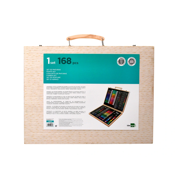 Liderpapel Estuche de Pintura 168 Piezas Maletín Madera 39,3x30x4,8 cm 1