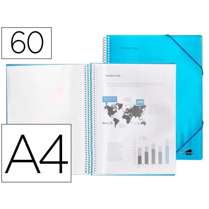 Carpeta Liderpapel Escaparate Con Espiral 60 Fundas Polipropileno Din A4 Azul