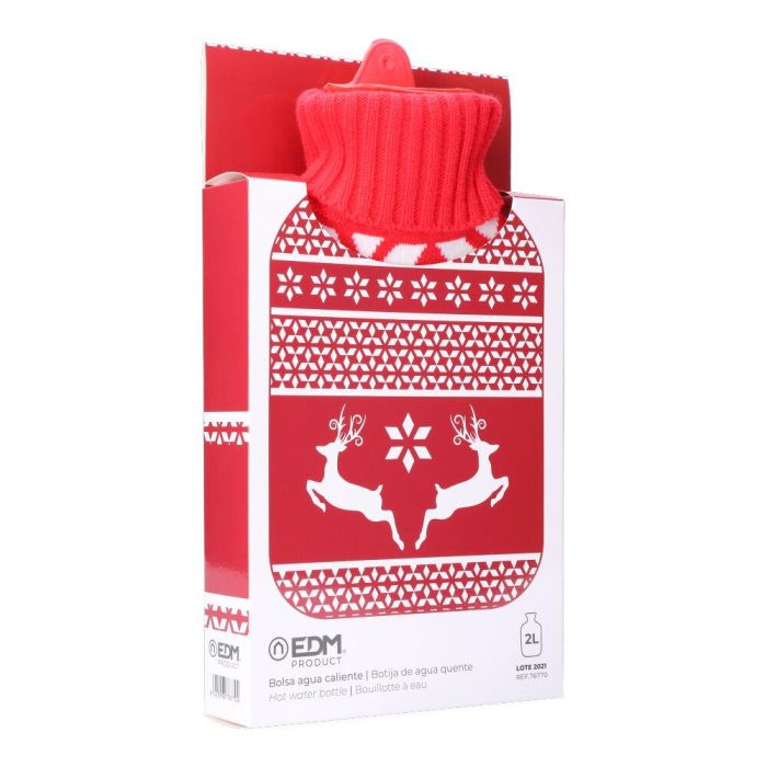 Edm Bolsa de agua caliente Renos nórdicos 2 l con funda de lana - Rojo / blanco 2