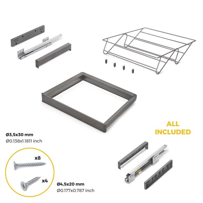 Emuca Kit de cajón zapatero y bastidor regulable Quartz para armarios, guías de cierre suave y extracción total, Módulo 60cm, Acabado Titanio 5 Emuca Kit de cajón zapatero y bastidor regulable Quartz para armarios, guías de cierre suave y extracción total, Módulo 60cm, Acabado Titanio 5