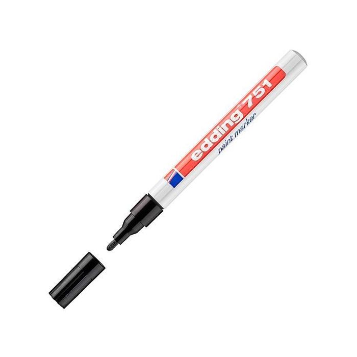 Edding Marcador Permanente 751 Tinta Opaca Brillante Negra, Punta Redonda 1-2mm, Metal/Vidrio/Plástico, 10 Unidades (10 Unidades)