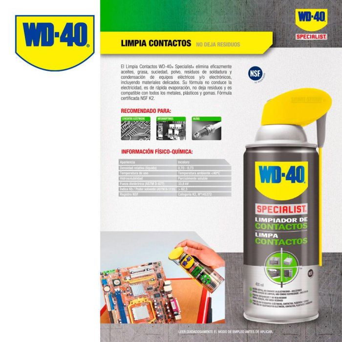 WD-40 Limpia Contactos Spray 400 ml 34380 para Circuitos Eléctricos e Electrónica 1 WD-40 Limpia Contactos Spray 400 ml 34380 para Circuitos Eléctricos e Electrónica 1