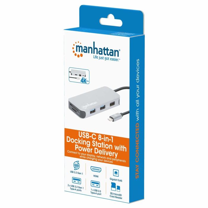 MANHATTAN Docking Station USB-C 8 en 1 con HDMI, RJ45 y 3x USB-A, Carga 100W, Lector Tarjetas MicroSD 3 MANHATTAN Docking Station USB-C 8 en 1 con HDMI, RJ45 y 3x USB-A, Carga 100W, Lector Tarjetas MicroSD 3