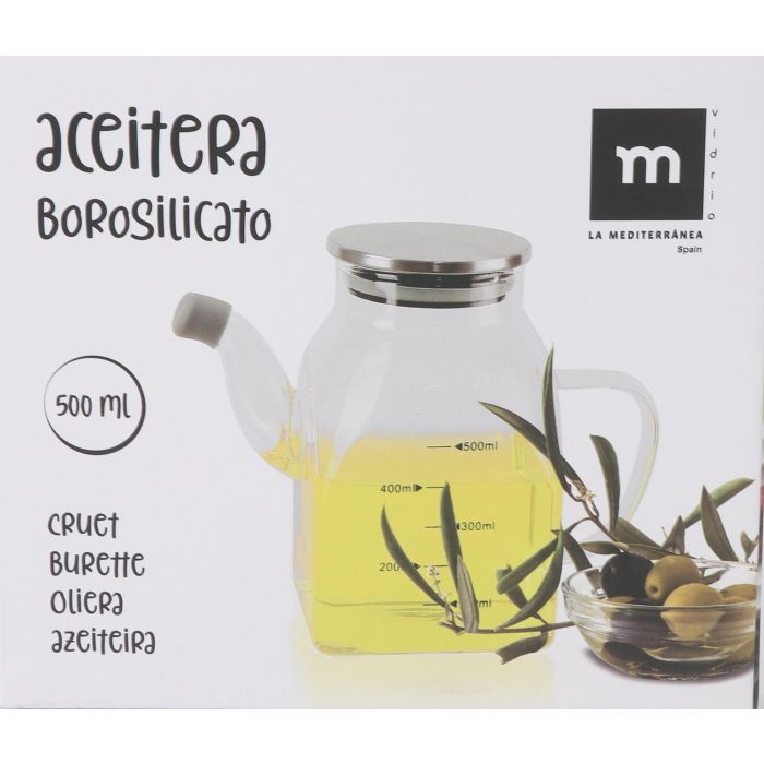 Aceitera cuadrada de borosilicato y metal 500 ml - La Mediterranea (12 Unidades) 1 Aceitera cuadrada de borosilicato y metal 500 ml - La Mediterranea (12 Unidades) 1