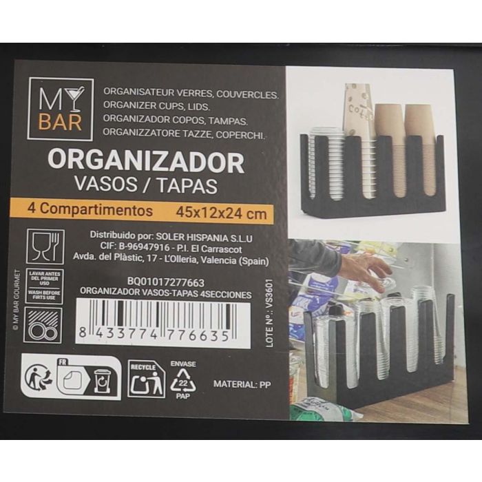 Organizador de Vasos y Tapas My Bar - 4 Secciones (8 Unidades) 6 Organizador de Vasos y Tapas My Bar - 4 Secciones (8 Unidades) 6