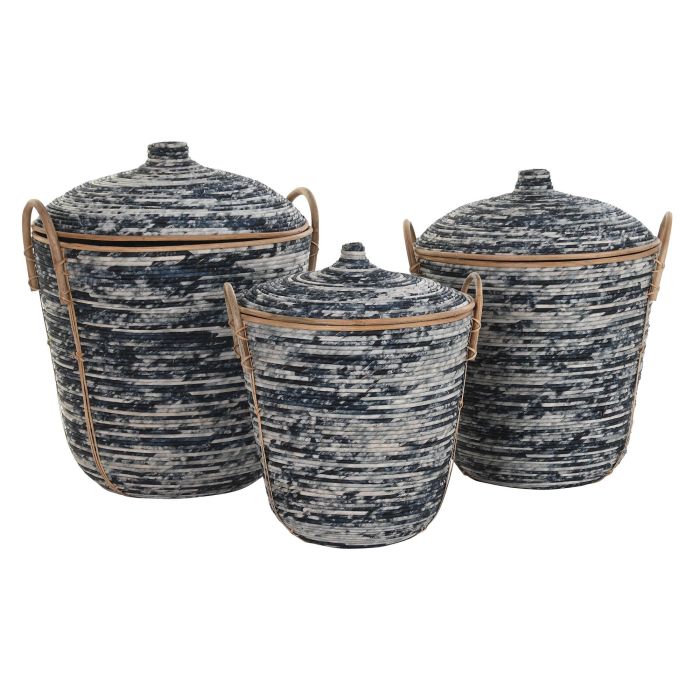 DKD Home Decor Cestas Boho de Ratán, Set de 3 Piezas, Negro, Blanco y Natural, 51x62x56 cm 3 DKD Home Decor Cestas Boho de Ratán, Set de 3 Piezas, Negro, Blanco y Natural, 51x62x56 cm 3