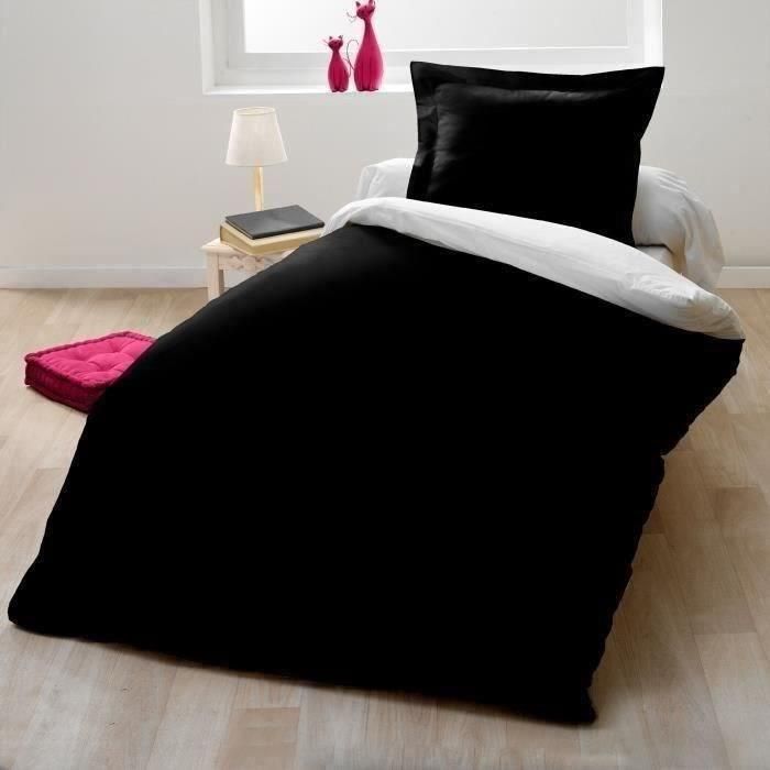 Juego de funda nórdica para 1 persona - 140x200 cm - 100% Algodón - Bicolor Blanco y negro Juego de funda nórdica para 1 persona - 140x200 cm - 100% Algodón - Bicolor Blanco y negro