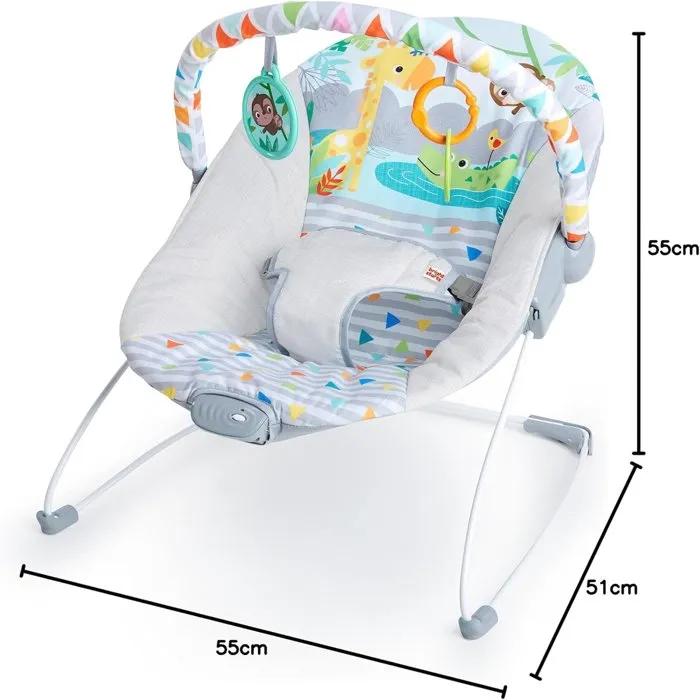 Bright Starts Hamaca Safari Fun con Vibraciones y Juguetes Colgantes para Bebé 2
