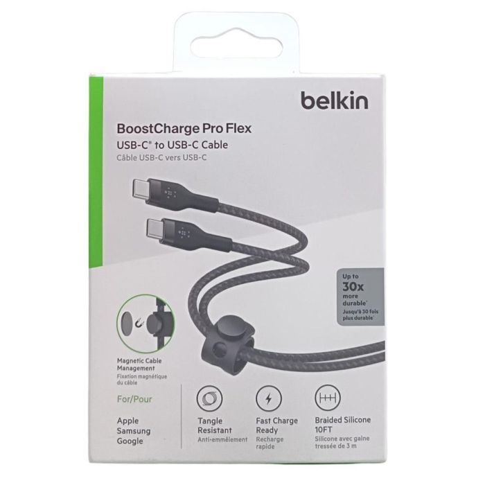 Belkin CAB011BT3MBK Cable USB-C a USB-C Trenzado Duradero 3 Metros Negro 1 Belkin CAB011BT3MBK Cable USB-C a USB-C Trenzado Duradero 3 Metros Negro 1