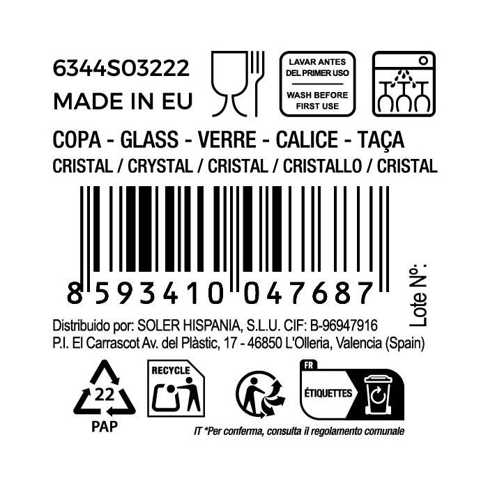 Bohemia Set 6 Copas Champagne 220cc Colección Clara (4 Cajas)