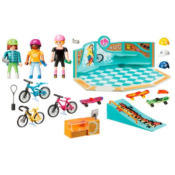 Playmobil 9402 Tienda De Skate Y Bicicleta Incluye Rampa Y Figuras Para Patinar Y Montar En Bicicleta +4 Años 1