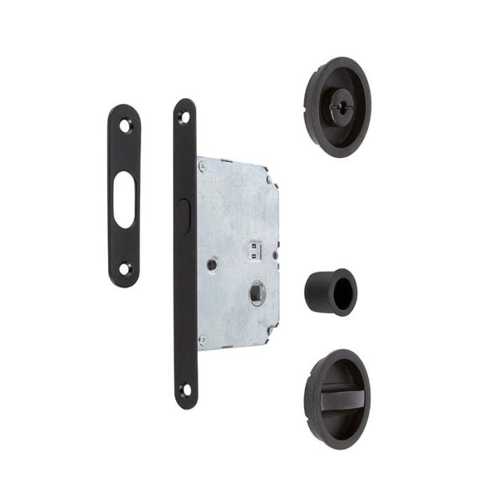Jandel Kit Cierre Puerta Corredera Redondo Negro Mate Ø56 Exterior, Ø48 Interior