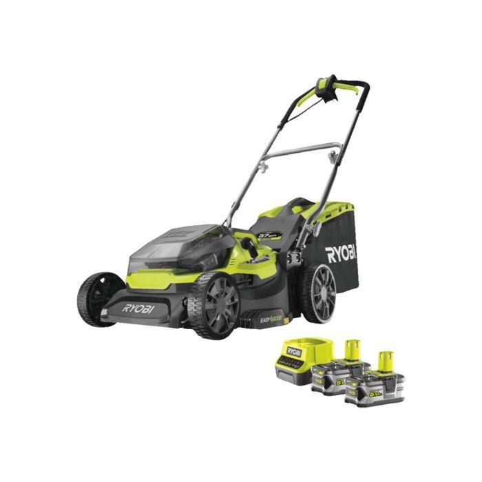 Cortacésped Híbrido RYOBI - Ø 37 cm - 2 baterías LithiumPlus 36V 5.0 Ah - Negro y Verde Cortacésped Híbrido RYOBI - Ø 37 cm - 2 baterías LithiumPlus 36V 5.0 Ah - Negro y Verde