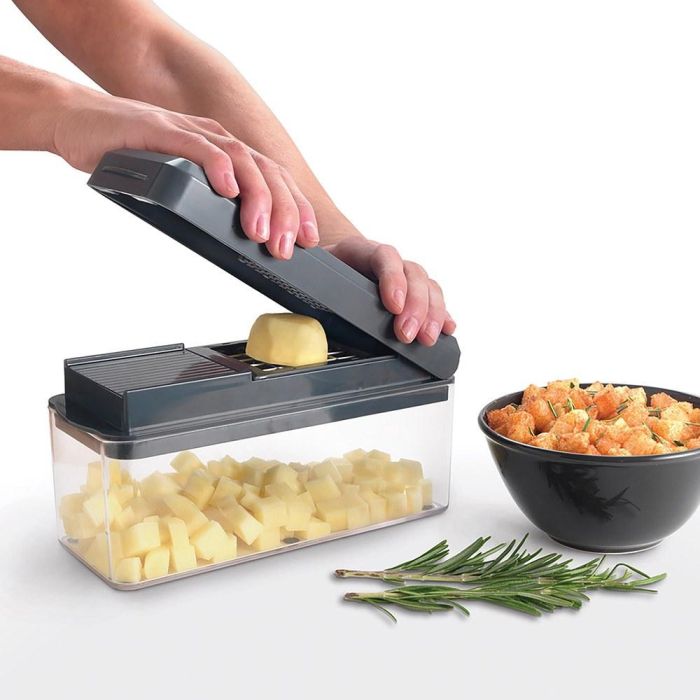 Metaltex Slice Cube Cortador y Rallador de Verduras Multifunción con 10 Cuchillas de Acero Inoxidable, Recipiente 1.5L y Tapa - 23.5x10.5x14 cm