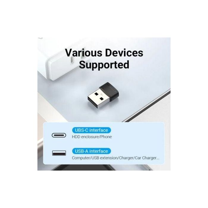 Vention CDWB0 Adaptador USB 2.0 de Tipo-C Macho a USB-A Hembra, Negro, Conector de Alta Velocidad 480Mbps para Transmisión de Datos y Carga de Dispositivos 1