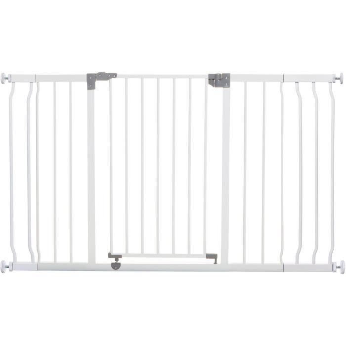 Barrera de seguridad - DREAMBABY - LIBERTY - 1 barrera + 2 extensiones - 126-132,5 cm - Blanco