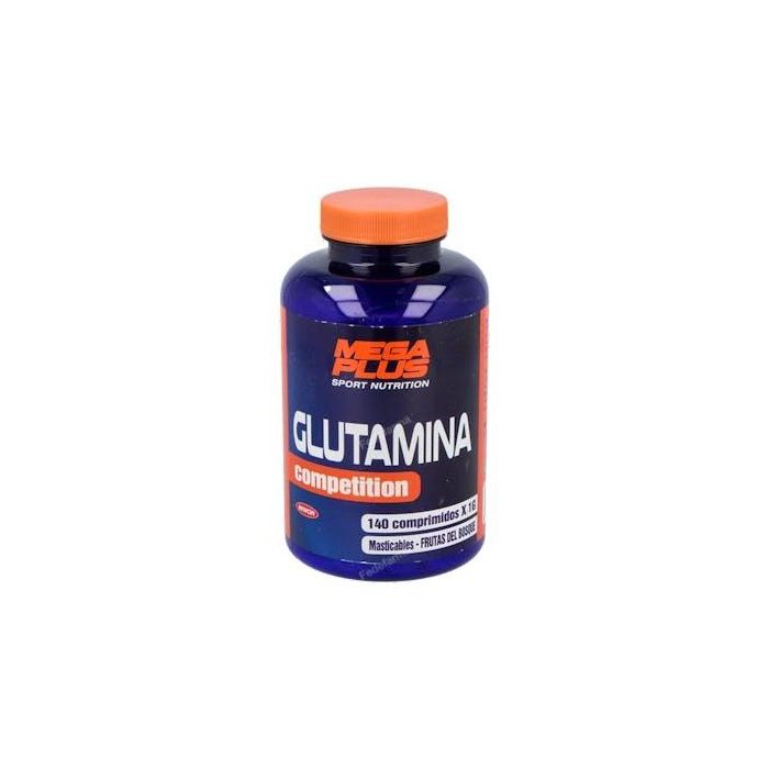 MEGA PLUS Glutamina Masticable 140 Comprimidos. Suplemento para Aumentar Masa Muscular y Recuperación Rápida con Sabor Frutas del Bosque