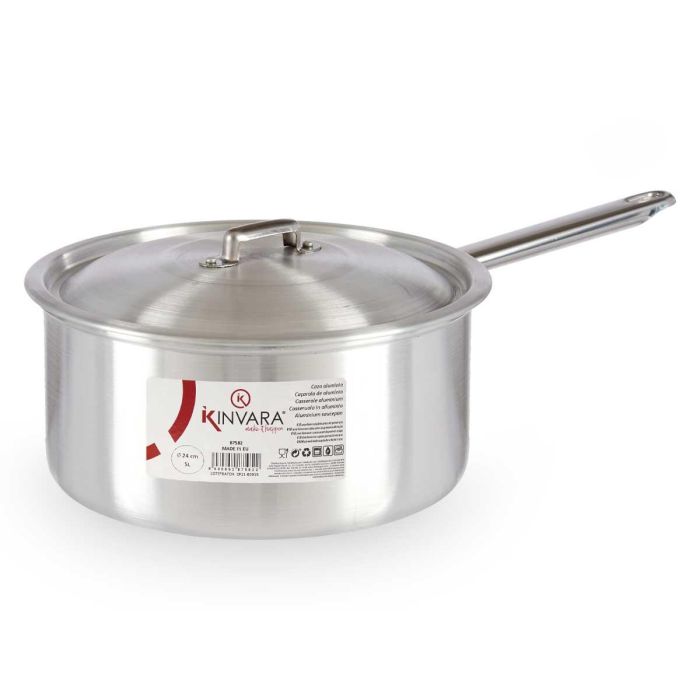 Cazo de Aluminio Kinvara con Tapa 24 cm, 5 L - Plata (10 Unidades) 2 Cazo de Aluminio Kinvara con Tapa 24 cm, 5 L - Plata (10 Unidades) 2