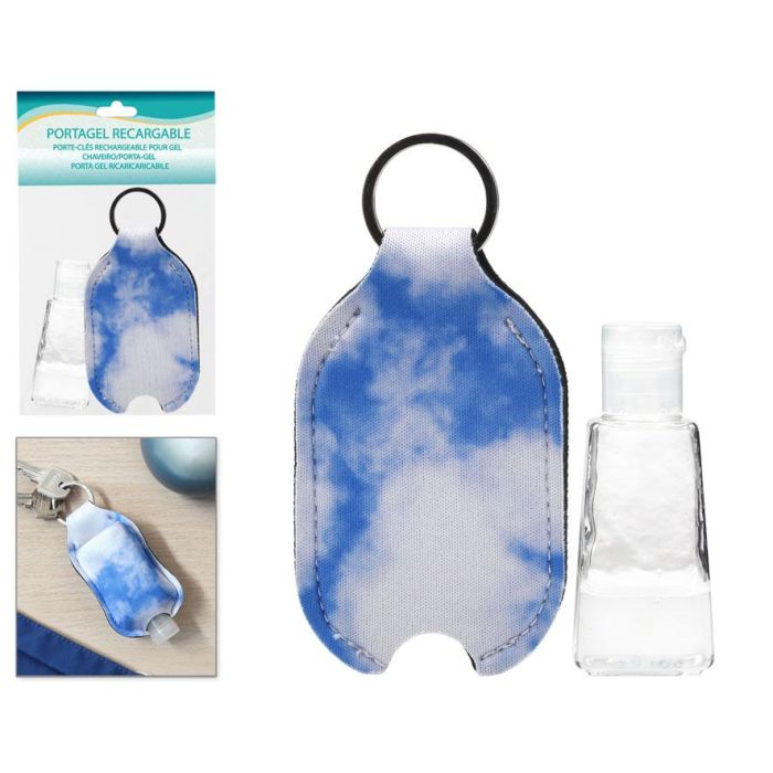 Llavero Porta Gel Recargable Azul Cielo - Práctico y Fácil de Rellenar