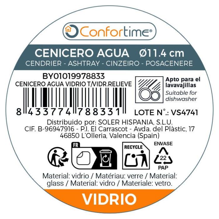 Confortime Cenicero Agua Vidrio Relieve 11.4x11.4x7.4 cm 6