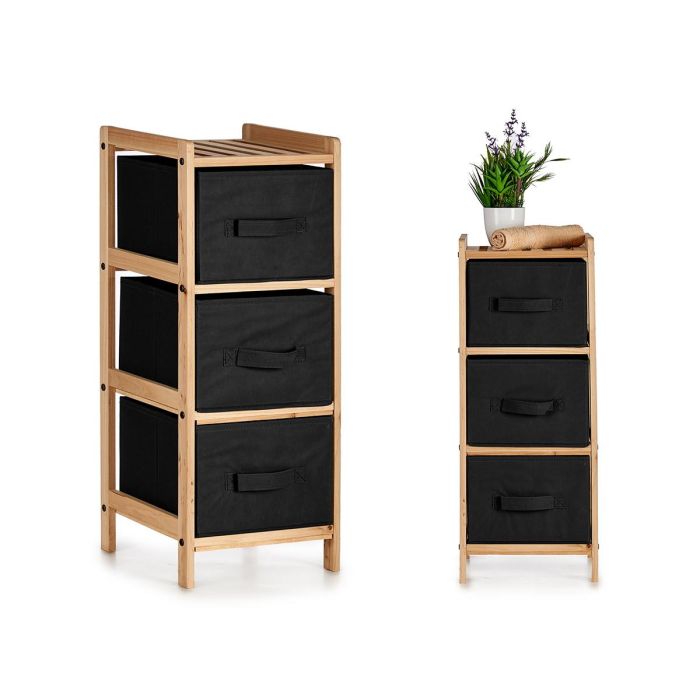 Kipit Estantería de Bambú con 3 Cajones Negros - Mueble de Almacenamiento 28.5x26x70 cm (2 Unidades)