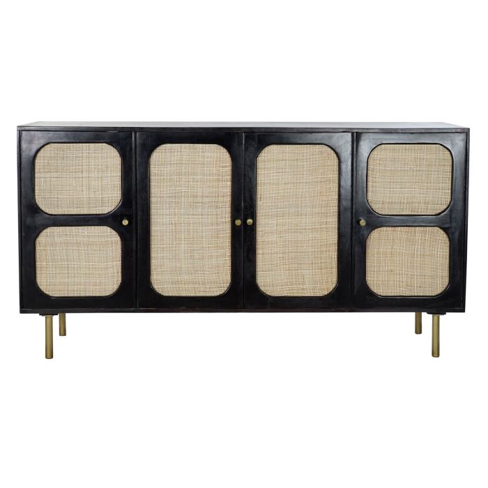 DKD Home Decor Buffet Moderno Negro Natural de Mango y Ratán con 4 Puertas, 3 Estanterías y Desmontable, 150 x 40 x 78 cm 7