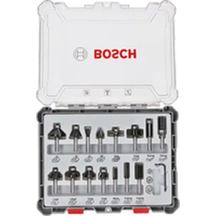 Bosch 2 607 017 472 - Set de Fresas Mixtas 15 Piezas, Carburo, para Madera, Vástago 8mm, DIN EN-847 10