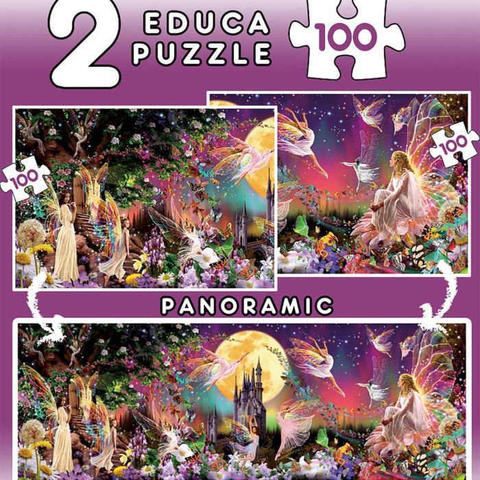 Educa Puzzles 2X100 Tríptico De Hadas 19291 Educa Panorámico 1