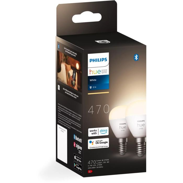 Philips Hue Bombillas Inteligentes White E14 Luster, Pack Doble 2x470 lúmenes 3