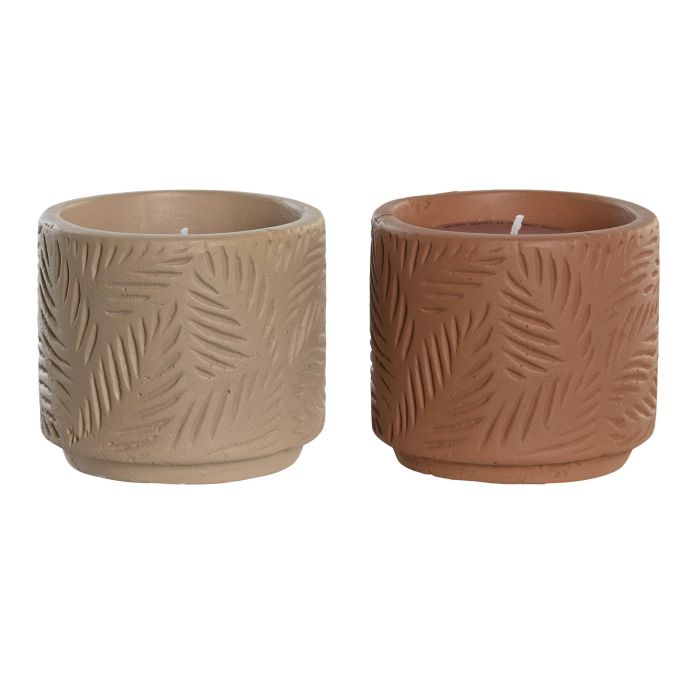 DKD Home Decor Vela Decorativa Tropical Beige Terracota de Gres y Cera con Diseño Hojas y Aroma, 100gr (4 Unidades)