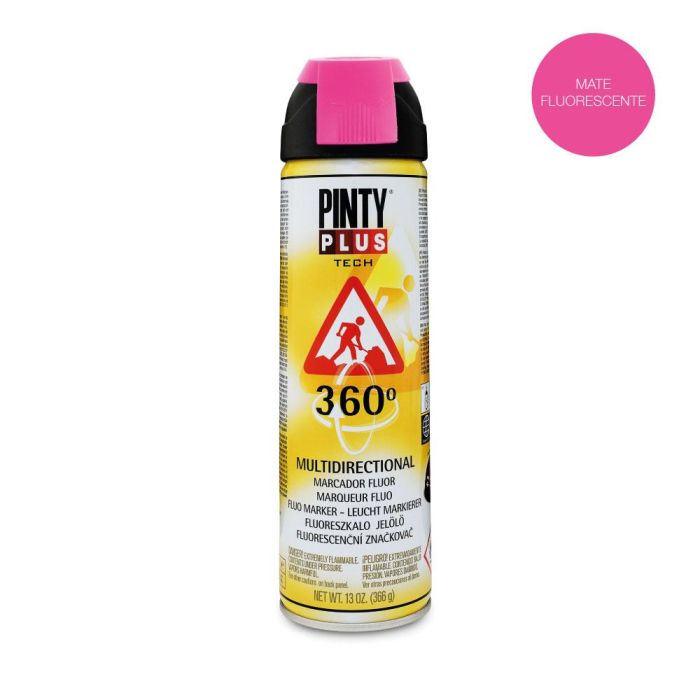 Pinty Plus Pintura en spray Tech 650cc Marcador 360° Fucsia T184 - Trazador, 500 ml, Rosa fluorescente, Válvula 360°