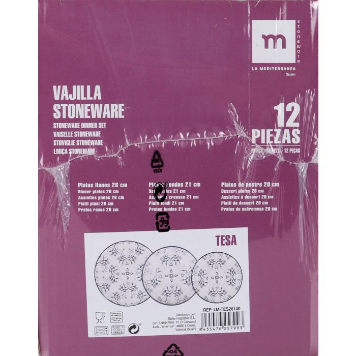 La Mediterranea Vajilla 12 Piezas Tesa Monaco Ivory Brillo - Platos Llano 26 cm, Hondo 21 cm, Postre 20 cm (2 Unidades) 5