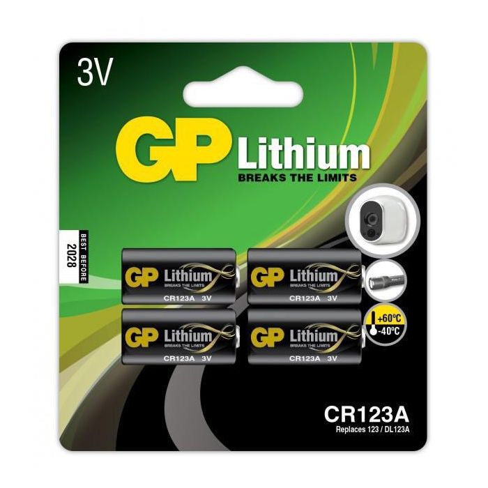 GP CR123A Pilas de Litio, Paquete de 4, Larga Duración y Rendimiento Extremo, 10 Años de Vida Útil 0 GP CR123A Pilas de Litio, Paquete de 4, Larga Duración y Rendimiento Extremo, 10 Años de Vida Útil 0