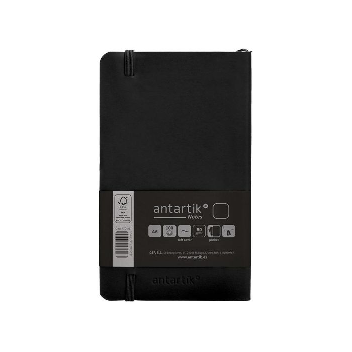 Cuaderno Con Gomilla Antartik Notes Tapa Blanda A6 Hojas Lisas Negro 100 Hojas 80 gr Fsc 2