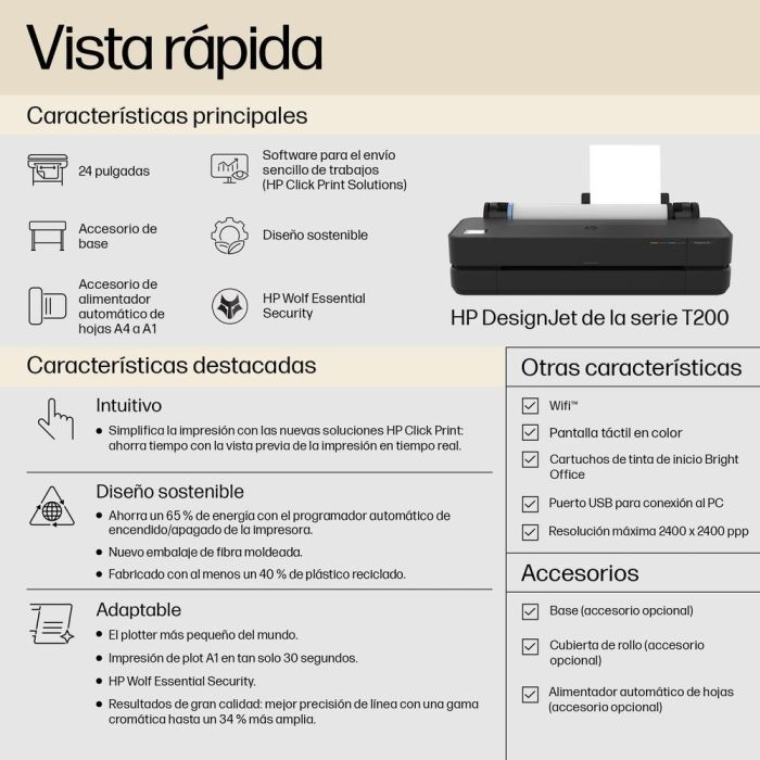 HP Designjet 250 - Impresora de gran formato A1, chorro de tinta color, USB, LAN, Wi-Fi, 2400 x 1200 ppp 2 HP Designjet 250 - Impresora de gran formato A1, chorro de tinta color, USB, LAN, Wi-Fi, 2400 x 1200 ppp 2
