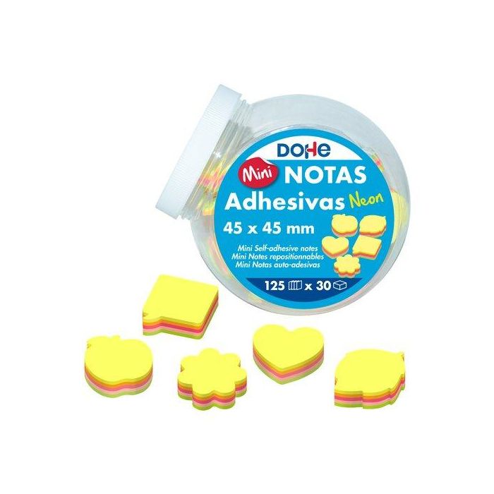 Dohe Mini Notas Adhesivas Neon 45x45 mm, Formas Surtidas, 30 Unidades, 125 Hojas Cada Una