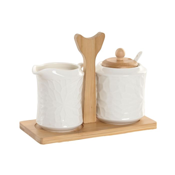 Azucarero Home ESPRIT Blanco Bambú Porcelana 19,5 x 9 x 17 cm 2 Piezas