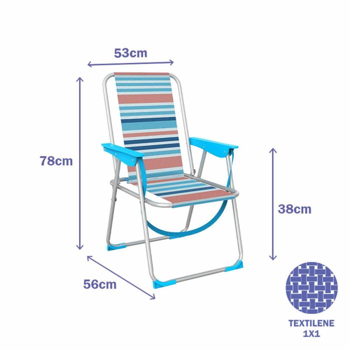 Marbueno Silla Plegable Aluminio Rayas Naranjas y Azules Playa y Piscina 53X56X78 cm 103461 1