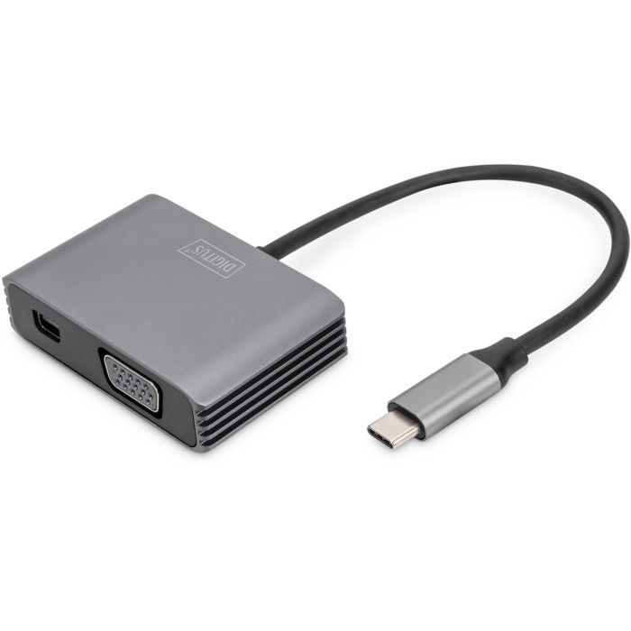 Digitus Adaptador Mini DisplayPort + VGA 20cm 4K/30Hz, Aluminio, USB-C, Gris, para Windows, Mac, Linux y Android