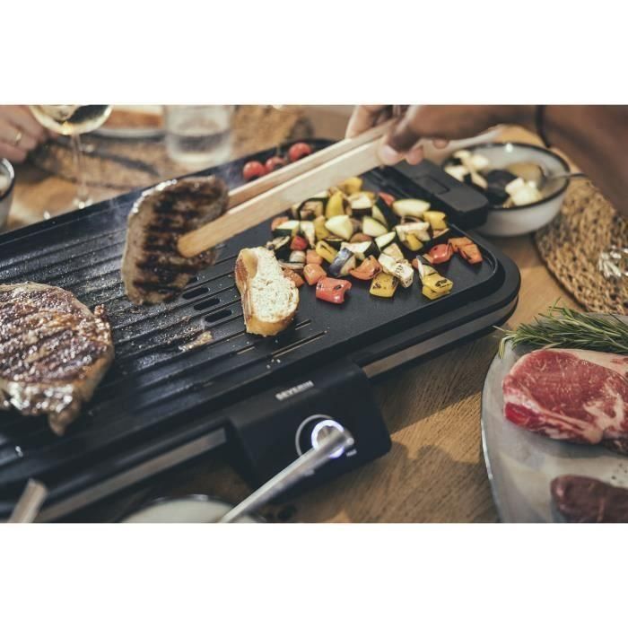 Plancha regulable hasta 230°C - SEVERIN PG8564 - Placa antiadherente extraíble - Grill eléctrico con recogegrasas - Negro 3