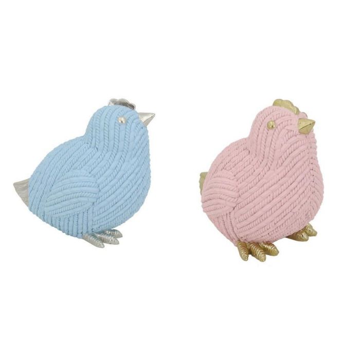 DKD Home Decor Figura Romántica Decorativa Pajarito Resina Azul Celeste Rosa Palo 12x14.5x15.5 cm Set 6 Unidades Surtido Aleatorio