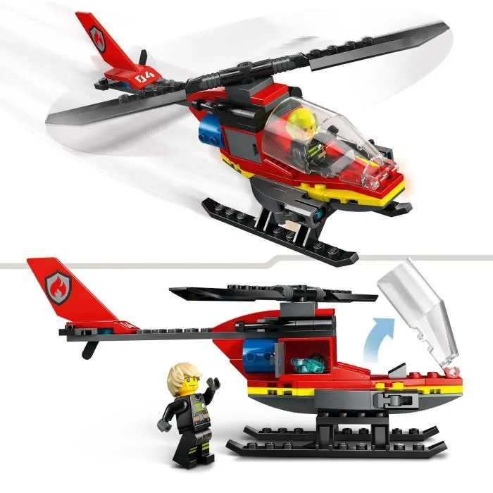 Lego Helicóptero de Rescate de Bomberos 60411, Juguete con Minifiguras de Piloto de Bombero, Regalo para Niños 2